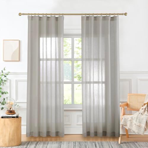 Semi Sheer Back Tab Linen Curtains 84 Inches Long, 2 Panels