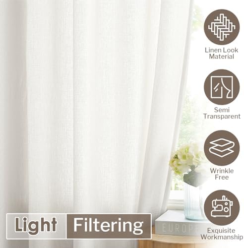 Melodieux White Semi Sheer Curtains 108 Inches - Extra Long Curtain