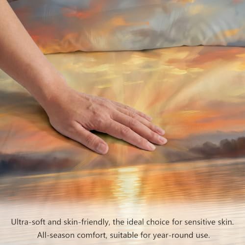 King Duvet Cover Set Soft Microfiber Scenery Sunset