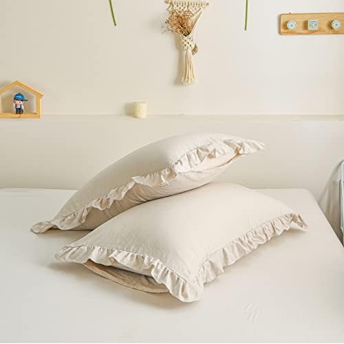 Cream King Ruffled Shams - Set of 2, Cute Solid Fringe Design, Beige