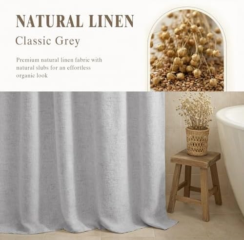 Linen Shower Curtain Grey Boho Farmhouse 72" W x 72" L
