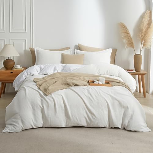 Bailix Muslin Duvet Cover Queen, 100% Cotton, White
