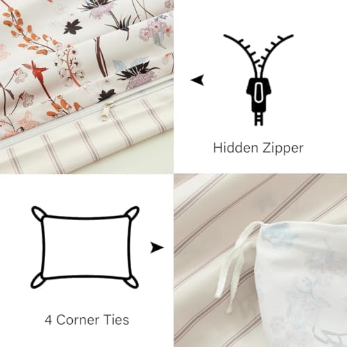 CCoutueChen Floral Duvet Cover King 3 Pieces Aesthetic Reversible