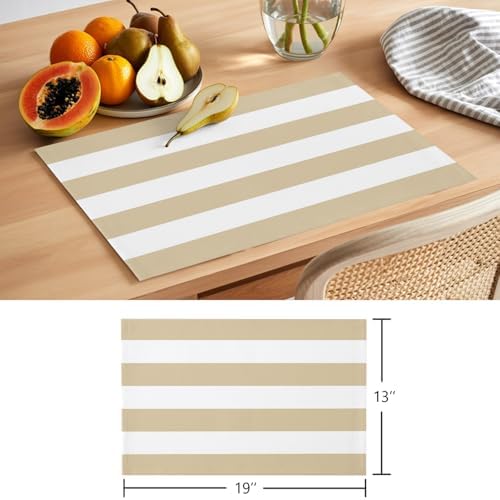 Round Placemats Set of 12 Beige Stripe Place Mats Rustic Neutral