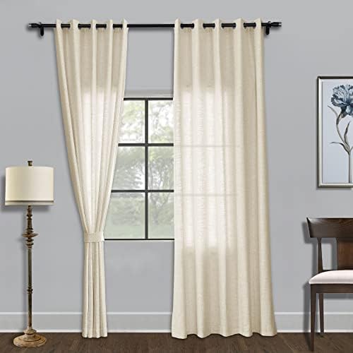 Fcosie 52 W x 120L Inches Natural Linen Blended Curtains with Anti
