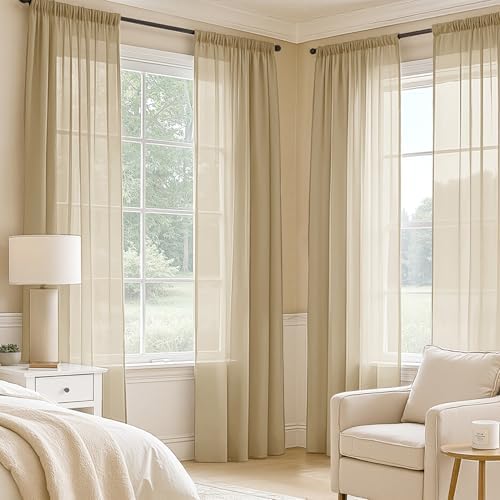 MIULEE Beige Sheer Curtains 63 Inches Long 4 Panels 42 x 63 Inches