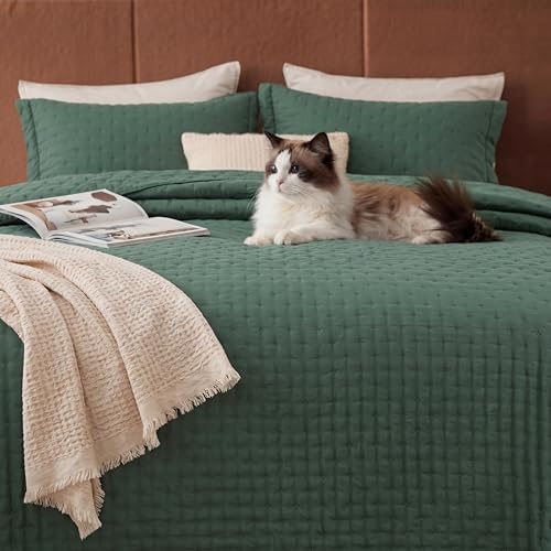 Bedsure Quilts Queen Size Bedspread, Thin Comforter, Dark Green