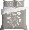 Gray Floral Blossom Duvet Cover Set 3 Pieces with Zipper Closure