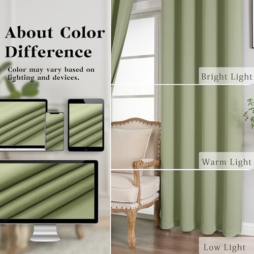 Simplebrand Sage Green Room Darkening Curtains for Bedroom Living Room