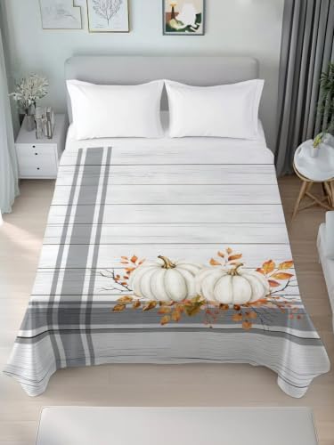 Cal King Size Flat Sheet Only, Fall Thanksgiving Farm Pumpkin Bed Top