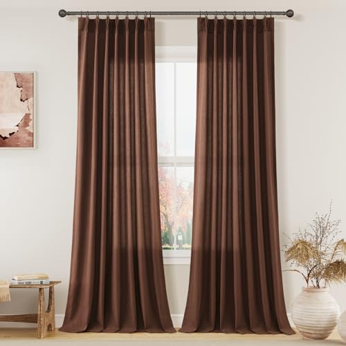 Aersas Rustic Brown Pinch Pleated Linen Curtains 96 Inch Length 2