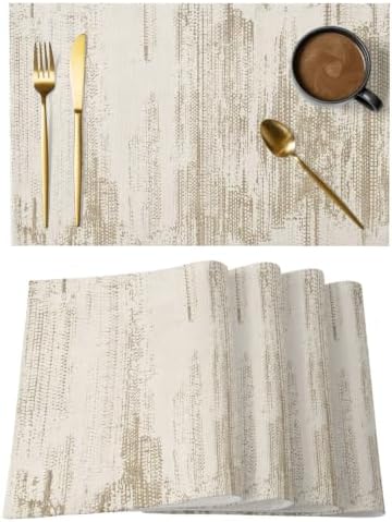 Rustic Brown Mottled Placemats Set of 6, Cotton Linen Fabric Place