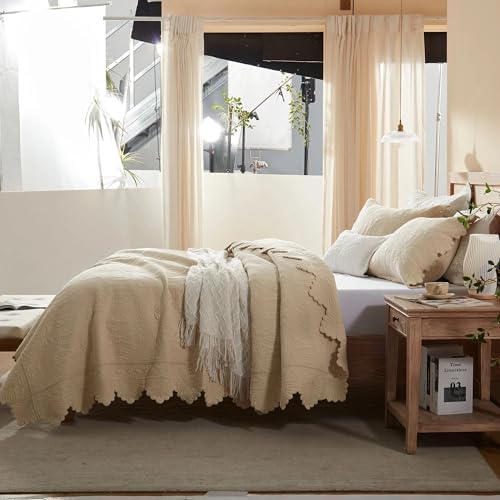 MarCielo 3-Piece 100% Cotton Oversized Bedspread Lightweight Quilt