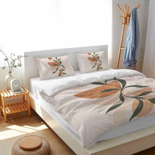 Middle Century Boho Duvet Cover Queen Size, Bohemian Abstract Modern