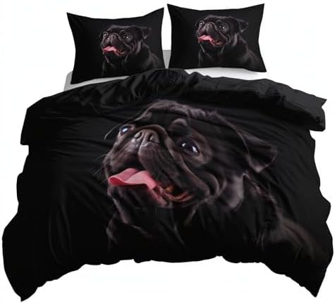 California King Duvet Cover Set Animal Pug Playful Soft Microfiber