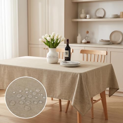 Waterproof Linen Tablecloth, Khaki, 70x52 Rectangle