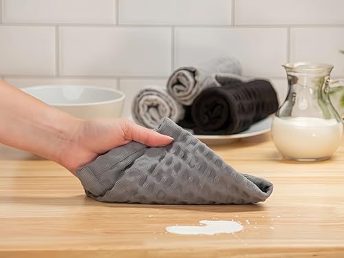 12 Pack Gray and Black Waffle Weave Dishcloths, 3 Sets of 4 Reusable