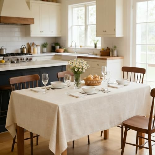 Table Cloth Rectangular Waterproof Faux Linen Table Cover for