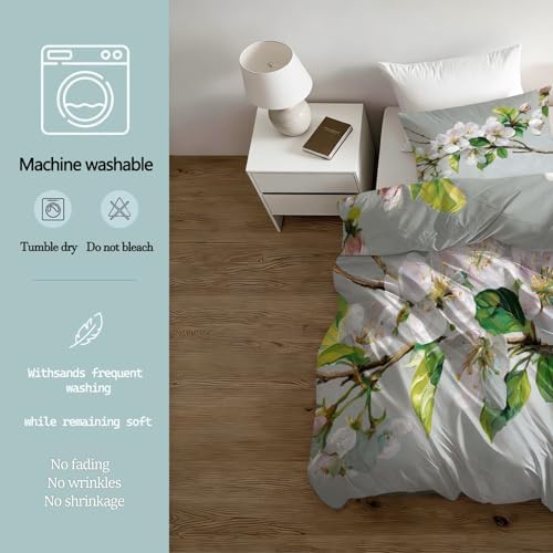 Set Microfiber Duvet Cover King Size, Oil Painting Style Plant Branch