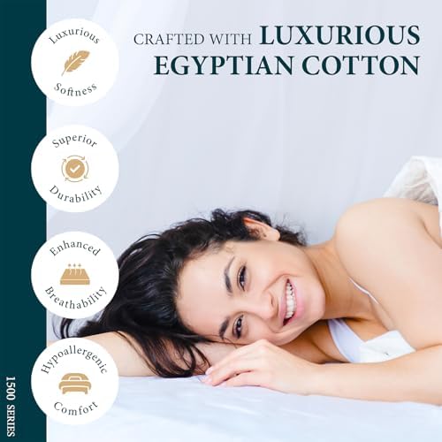 100% Egyptian Cotton Pillow Cases Queen Size Set of 2 - Luxury 1500