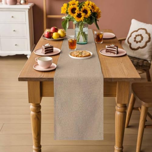 Beige Table Runners 108 Inches Long, Farmhouse Solid Textured Rustic
