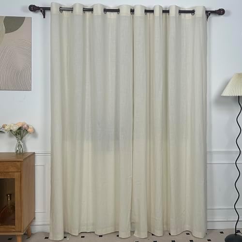 INLINAS Cotton Curtains Panels, Linen Look Texture, Beige