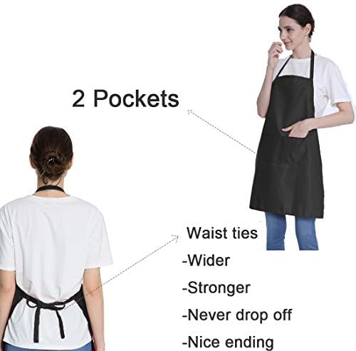 9 Pieces Black Aprons Bulk for Wowen Men Adult Unisex with 2 Pockets