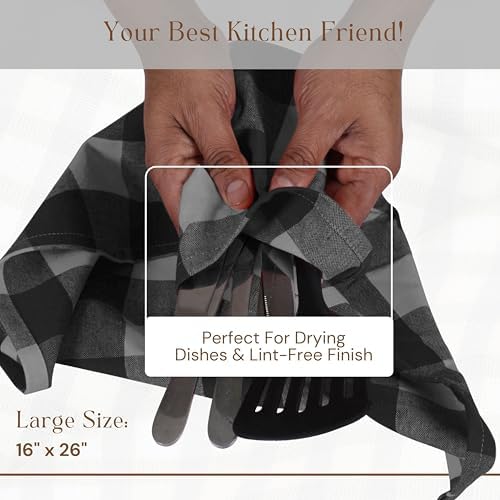 12 Pack Light Grey and Black Buffalo Check Kitchen Towels, 16"x26"