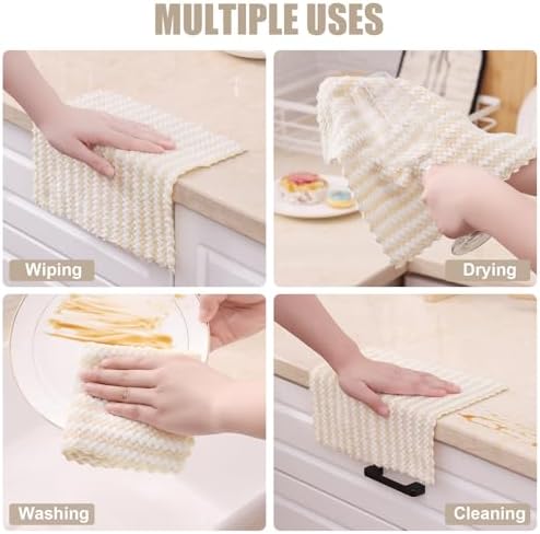 Homaxy 12 Pack Coral Velvet Dish Cloths, 10 x 10 inches, Beige