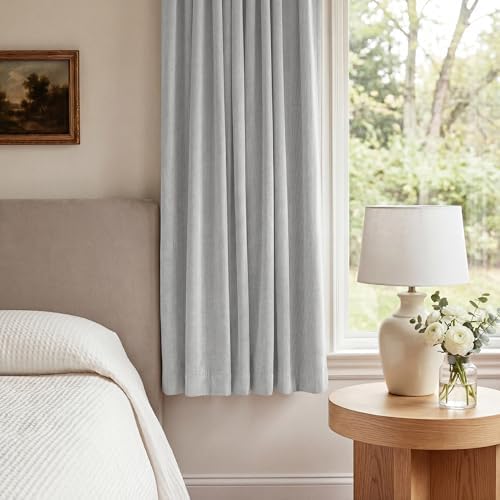 NICETOWN Faux Linen Light Grey Blackout Curtains for Bedroom 63 Inch