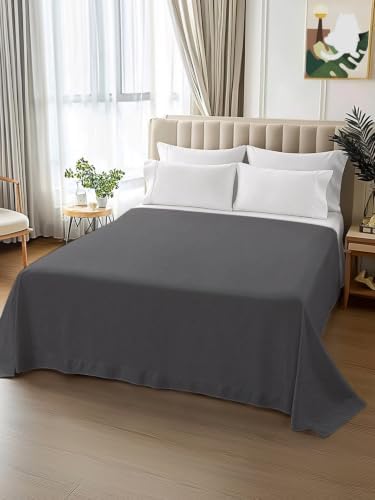 Cal King Size Flat Sheet Only, Minimalist Dark Gray Bed Top Sheet Soft
