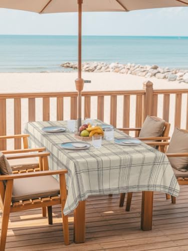 Rectangle 54"x80" Patio Tablecloth with Umbrella Hole, Check Plaid
