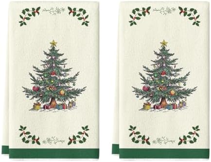 Artoid Mode Sage Green Tree Christmas Kitchen Towels Set of 2 18x26