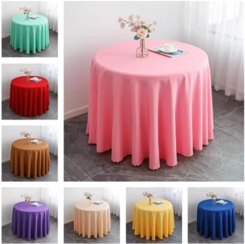 Round Solid Color 90 Inch Polyester Linen Tablecloth for Hotels