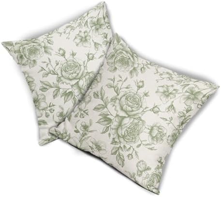 Sage Green and White Floral Throw Pillow Covers Chinoiserie Cushion