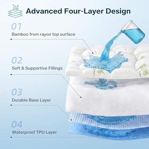 Waterproof Queen Size Mattress Topper Viscose Derived from Bamboo