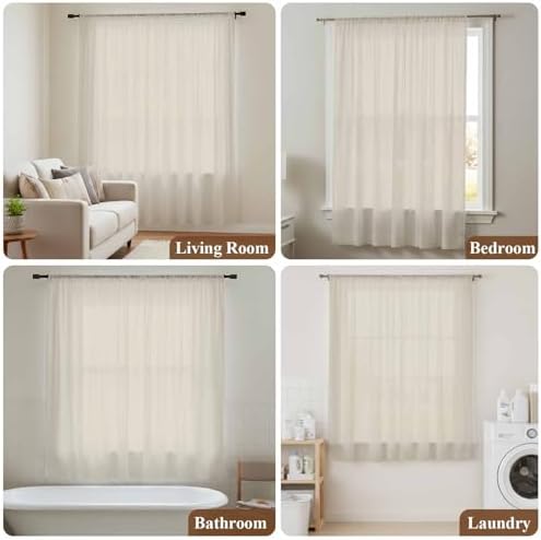 Ivory White Sheer Curtains 108 Inch Length Modern Pure Ivory White