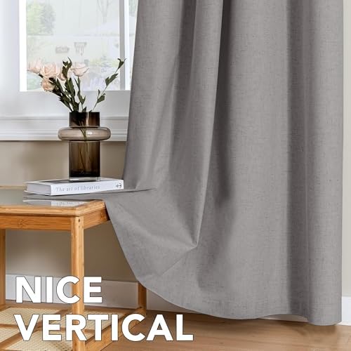 H.VERSAILTEX 100% Blackout Linen Curtains 120" L 2 Panels Heathered