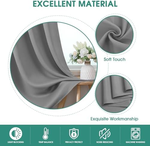 HOMEIDEAS Blackout Curtains, 2 Pages Light Grey Room Darkening Bedroom
