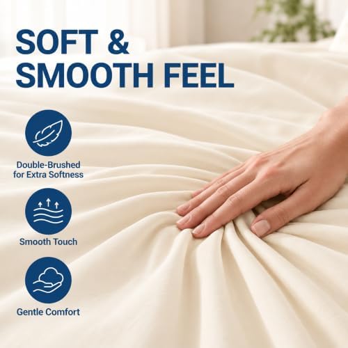 SheRest Full 4 Piece Sheet Set, Brushed 1800 Ultra-Soft Sheets - Cream