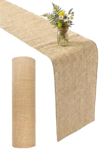 12×108 Inch Natural Burlap Table Runner, No-Fray Rustic Jute Hessian