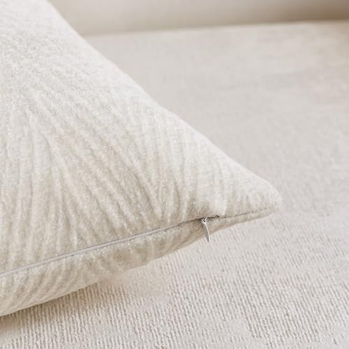 Throw Pillow Covers 20x20 Inch Set of 2, Textured Leaf Style, Beige