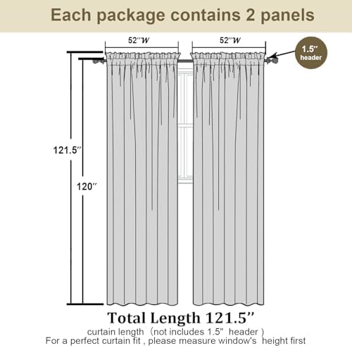 Simplebrand Linen Linen 120 Inch Curtains 2 Panels Set, Faux Linen