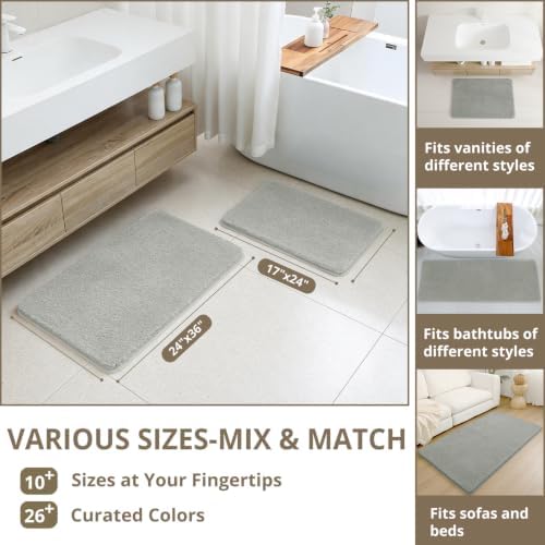 Polyester Bathroom Runner Rug 24"x60" Gray, Soft Shaggy Bath Mat