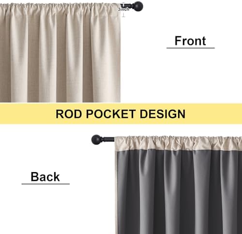 NICETOWN Natural Faux Linen 100% Blackout Curtains, 2 Panels Set, 52 x