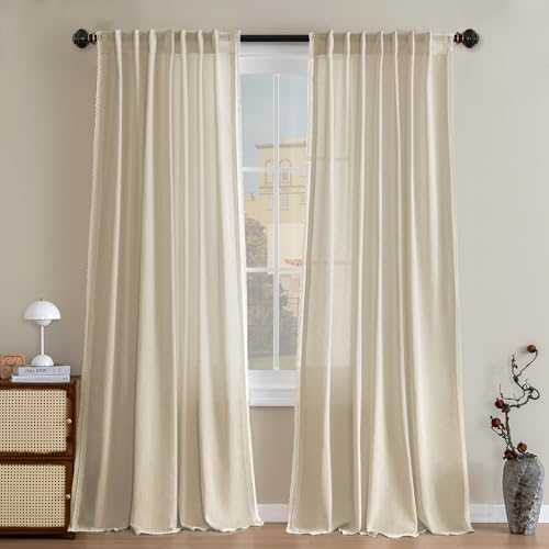 H.VERSAILTEX Linen Curtains 96 Inches Long for Back Tab Boho Style