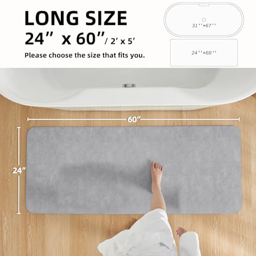TYUU Thin Bath Mat Runner, Long Bathroom Rugs Non Slip 24x60 Light