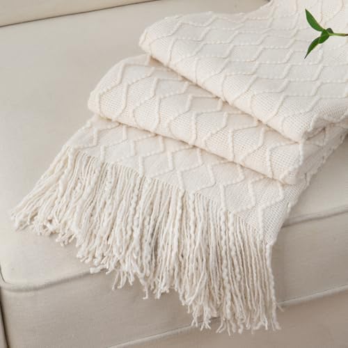 BATTILO HOME White Throw Blankets for Couch, Soft Ivory Blanket