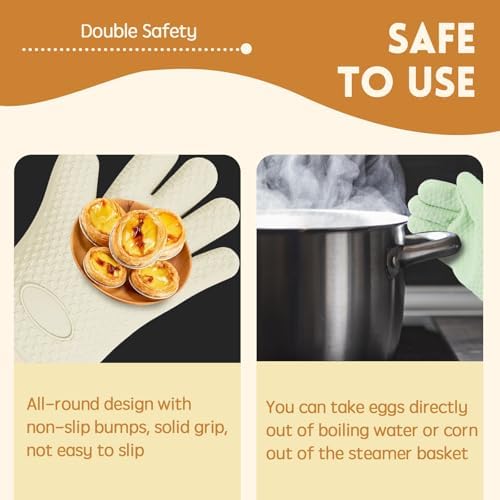 4 Pack BPA-Free Soft Silicone Oven Mitts,550F Heat Resistant Cooking