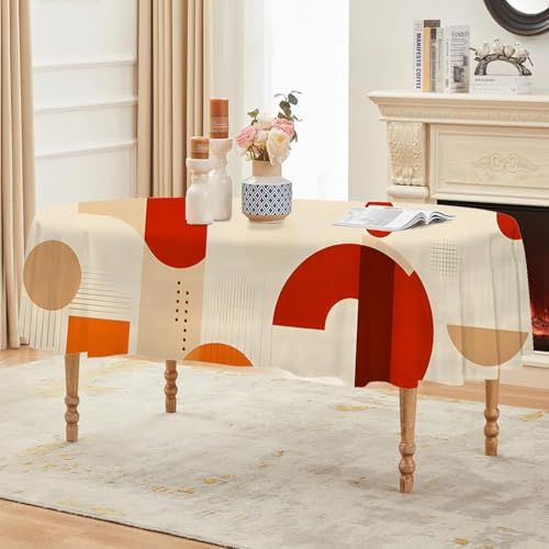 Geometric Print Oval Tablecloth, Waterproof Vinyl Table Cover